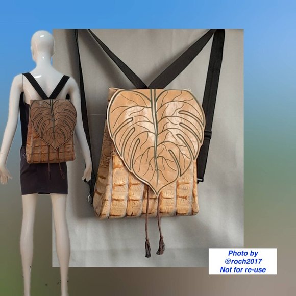 Monstera Leaf Leather Convertible Backpack - Picture 3 of 16